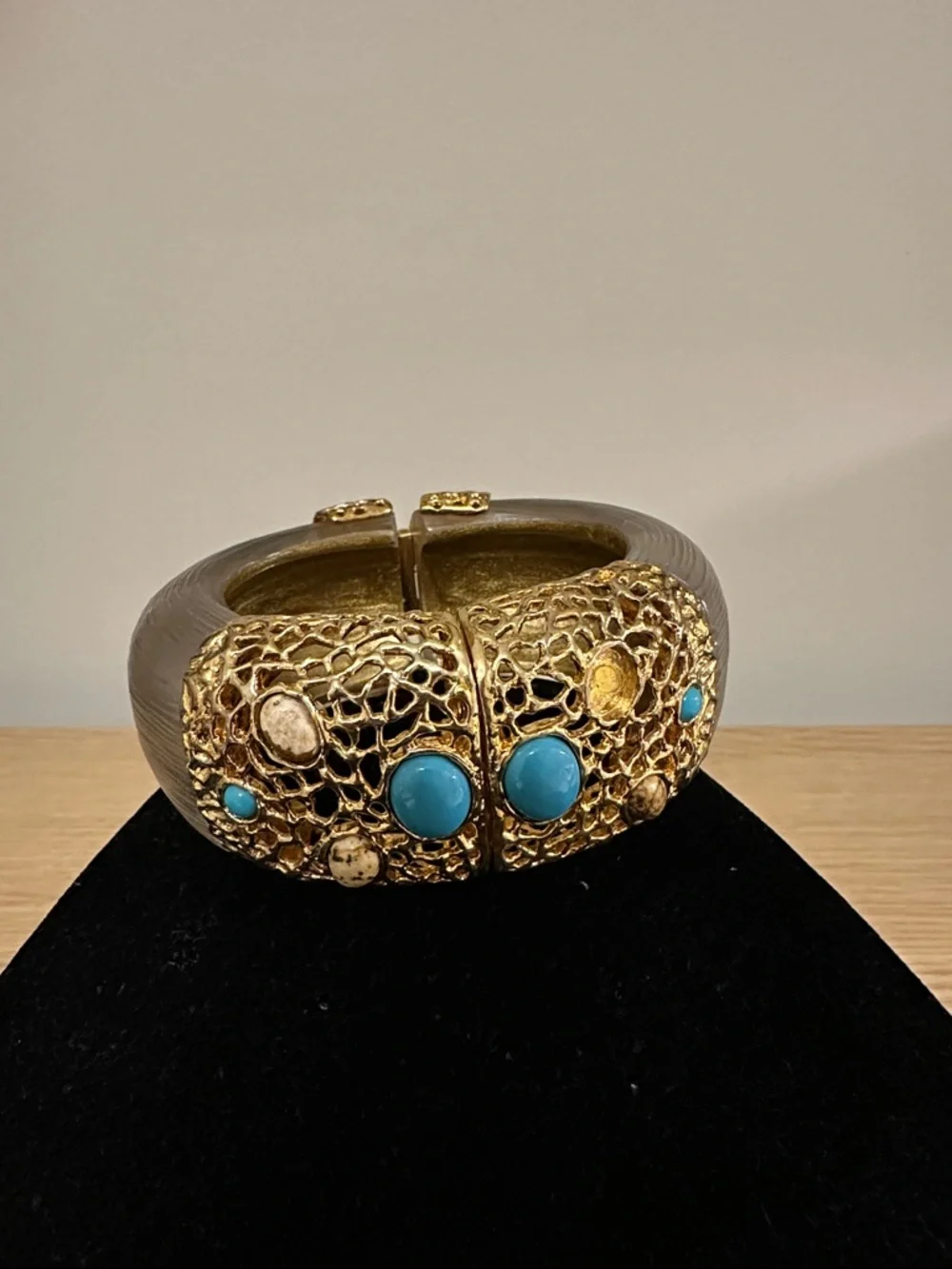 Alexis Bittar White Lucite Gold-Tone Bracelet with Turquoise Accents - Picture 1 of 7
